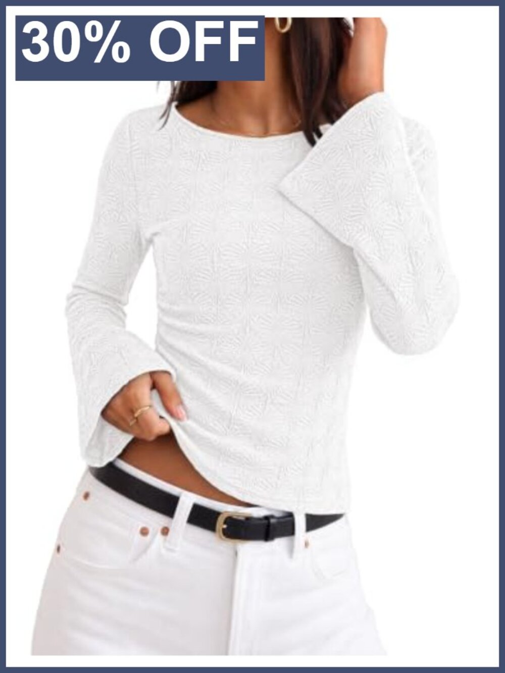 Women's Boat Neck Bell Sleeve Ruched Waist Textured Knit Blouse